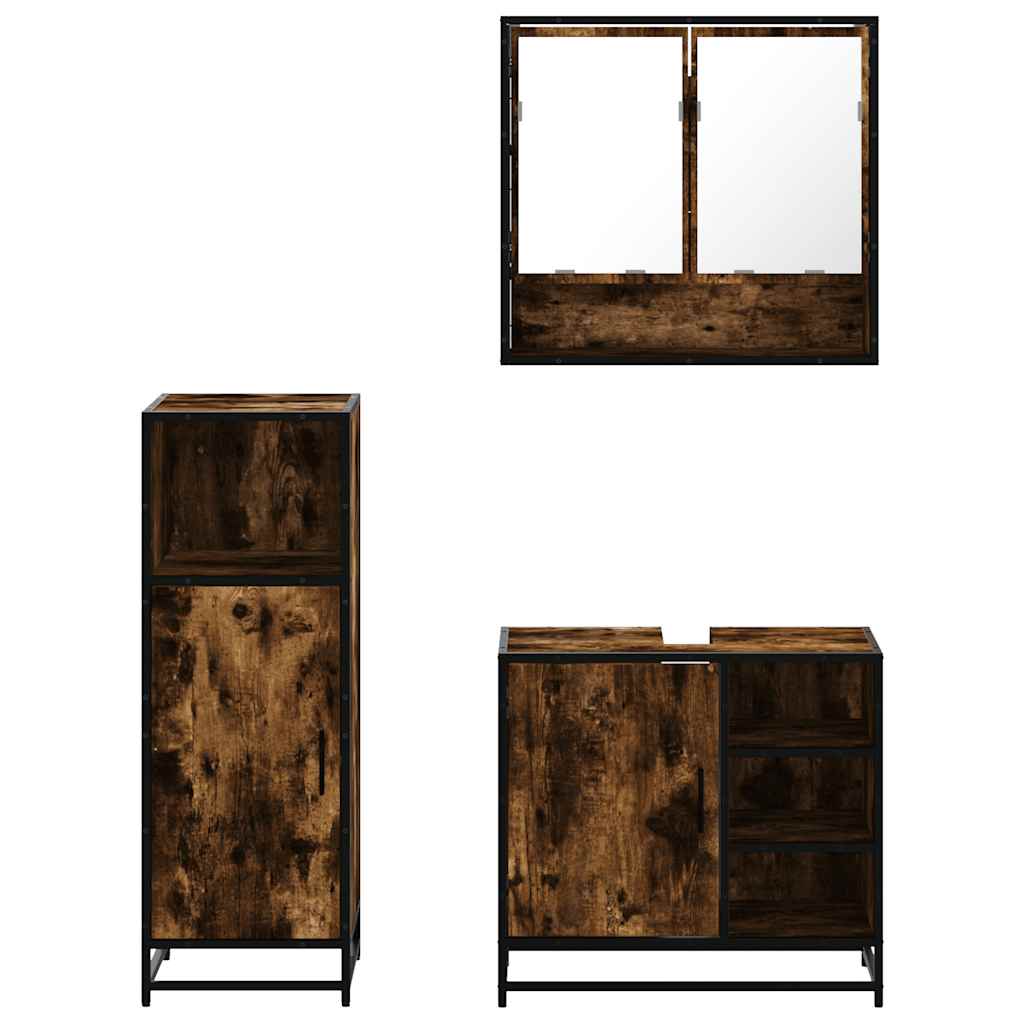 Ensemble de meubles de salle de bain 3 pcs Chêne fumé