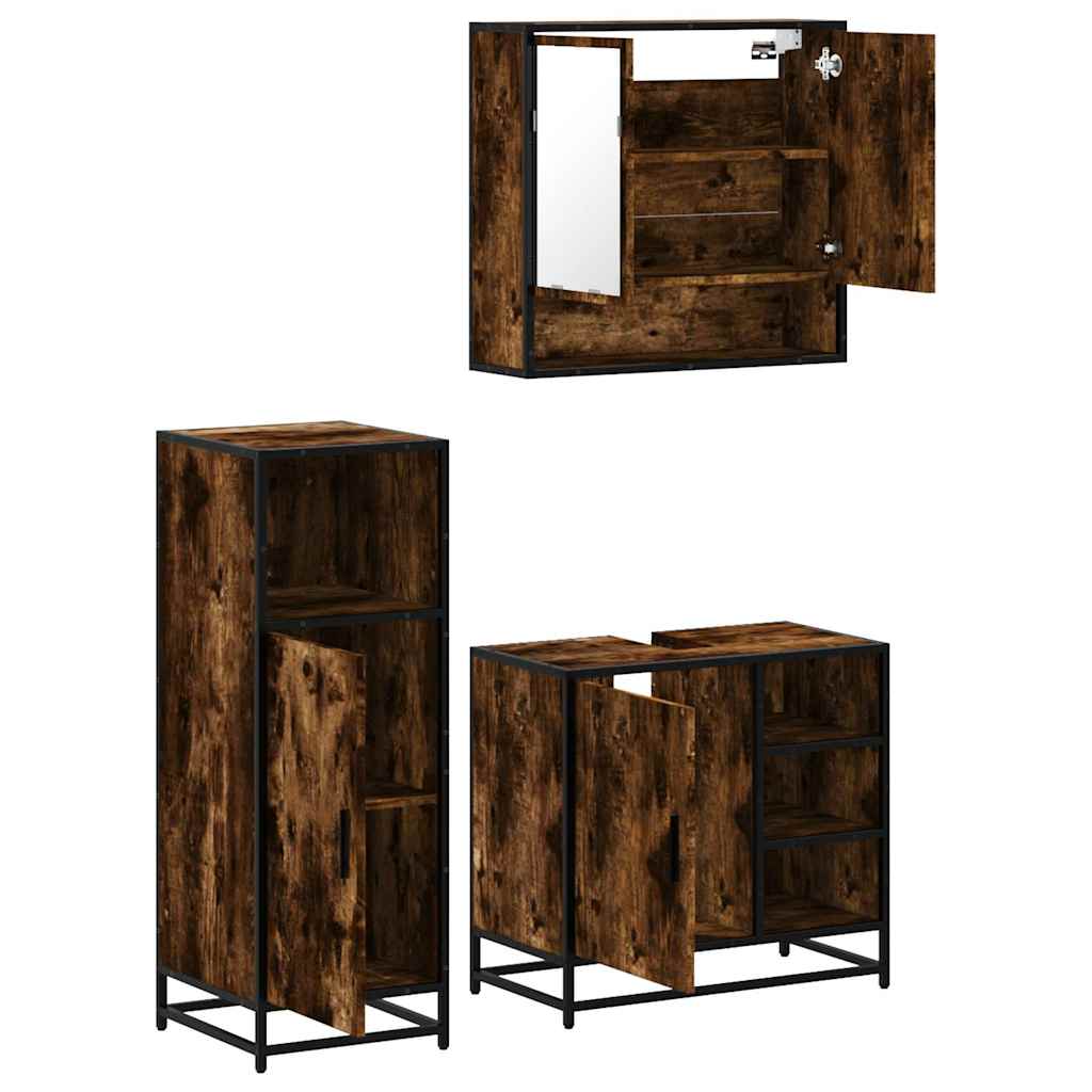 Ensemble de meubles de salle de bain 3 pcs Chêne fumé