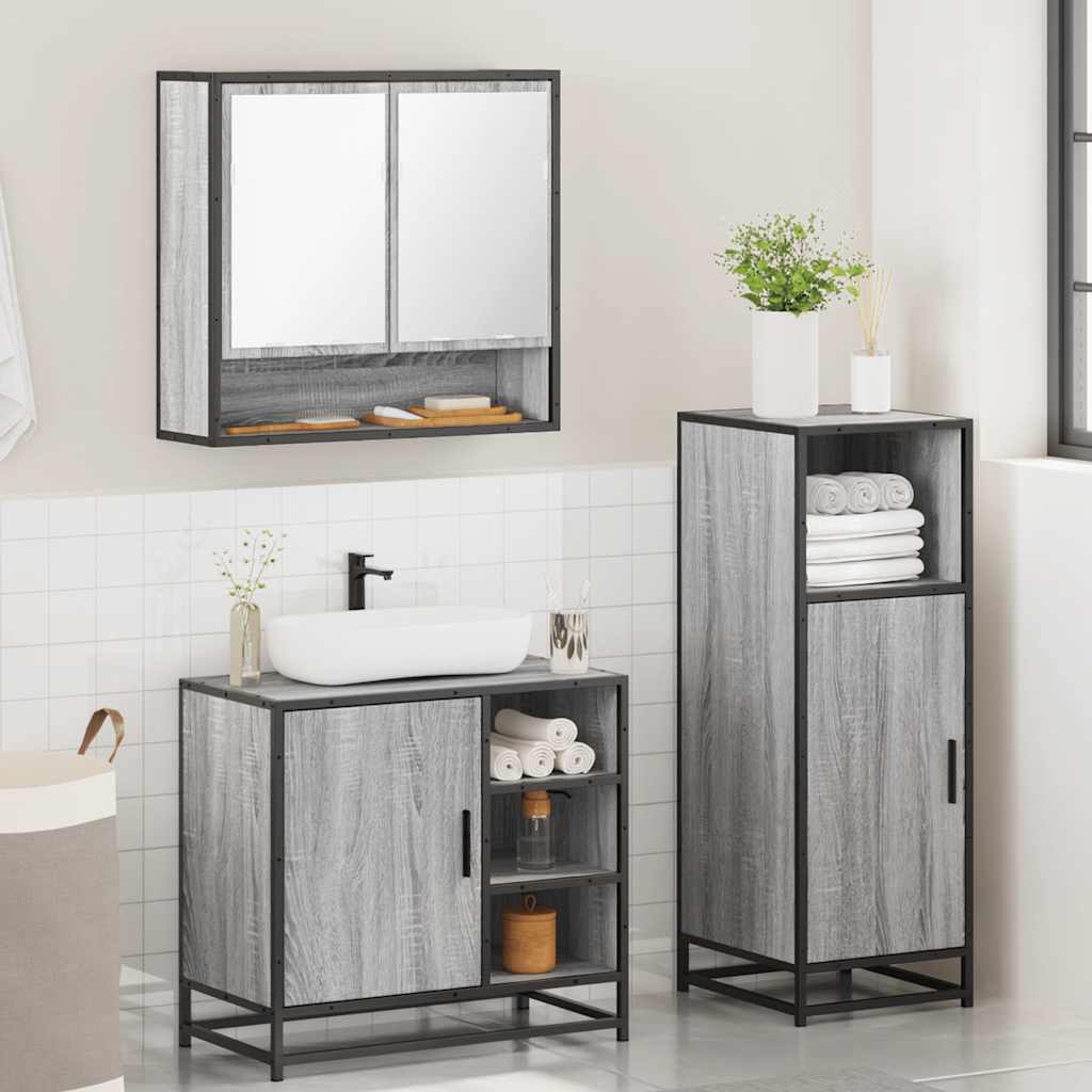 Ensemble de meubles de salle de bain 3 pcs Sonoma gris