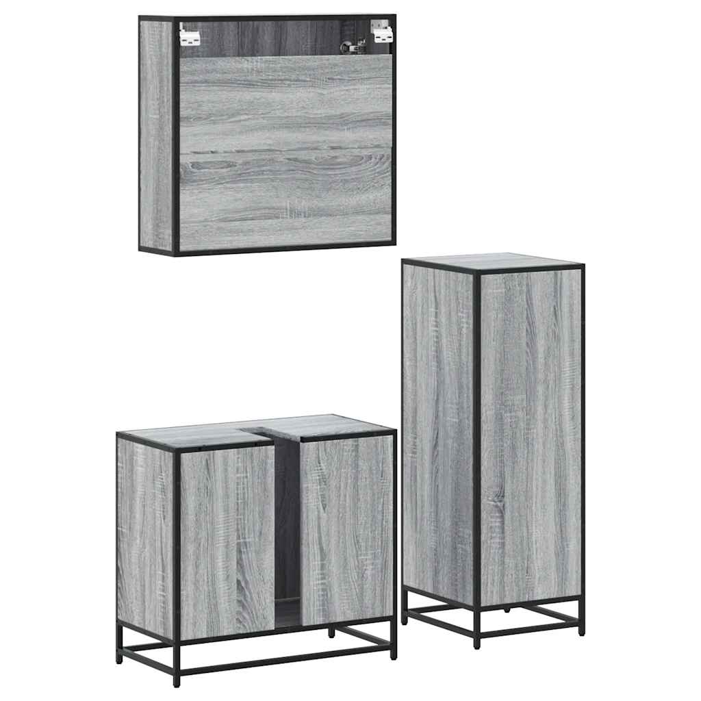 Ensemble de meubles de salle de bain 3 pcs Sonoma gris