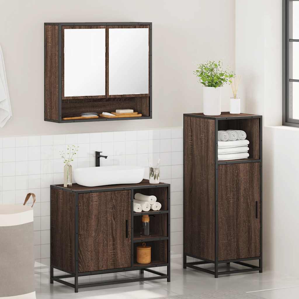 Ensemble de meubles de salle de bain 3 pcs Chêne marron