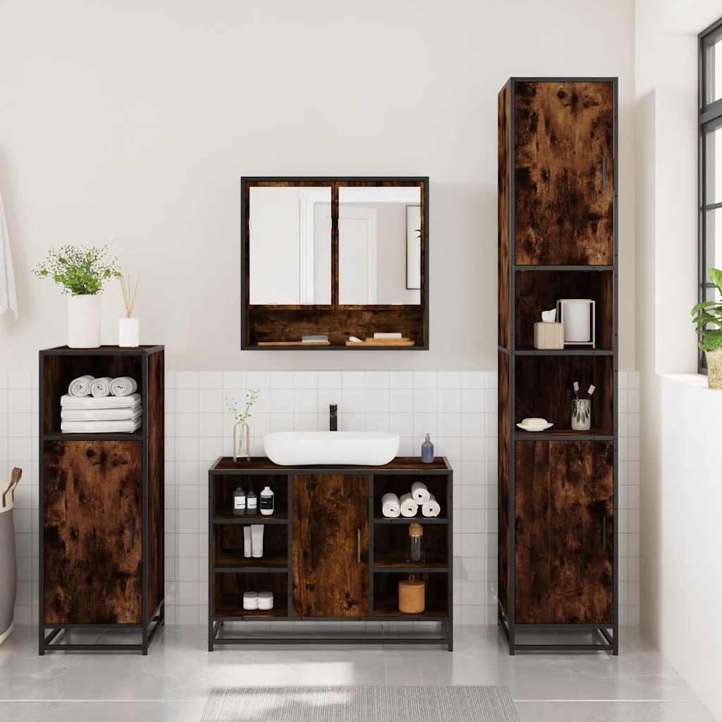 Ensemble de meubles de salle de bain 3 pcs Chêne fumé