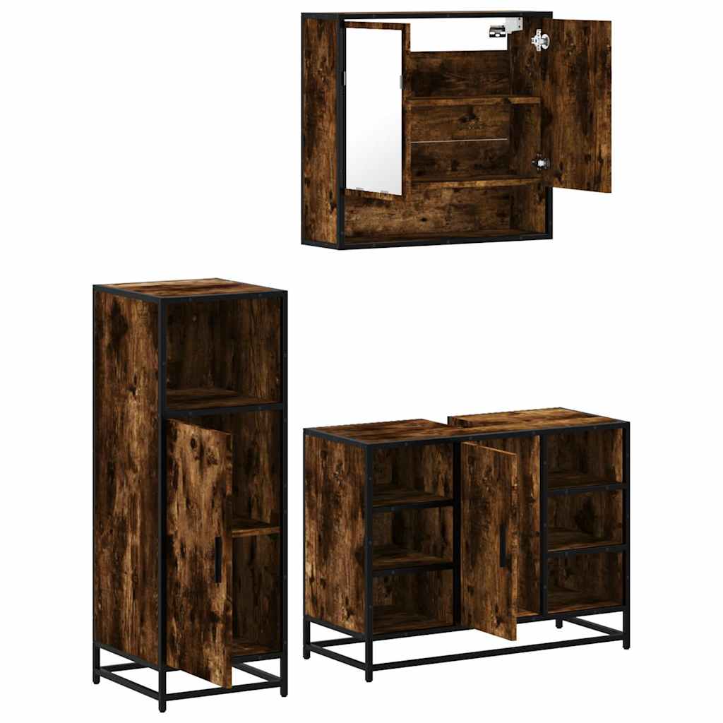 Ensemble de meubles de salle de bain 3 pcs Chêne fumé
