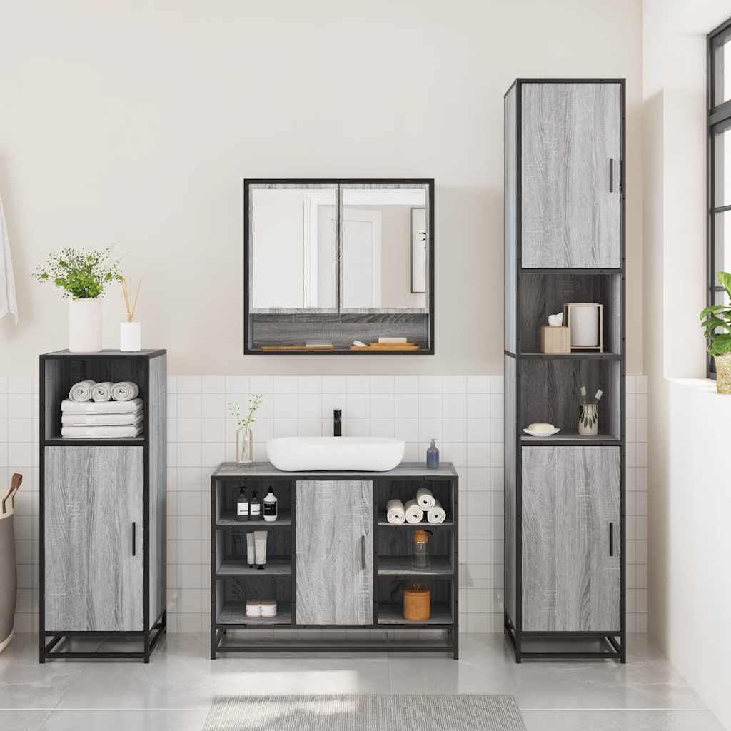 Ensemble de meubles de salle de bain 3 pcs Sonoma gris