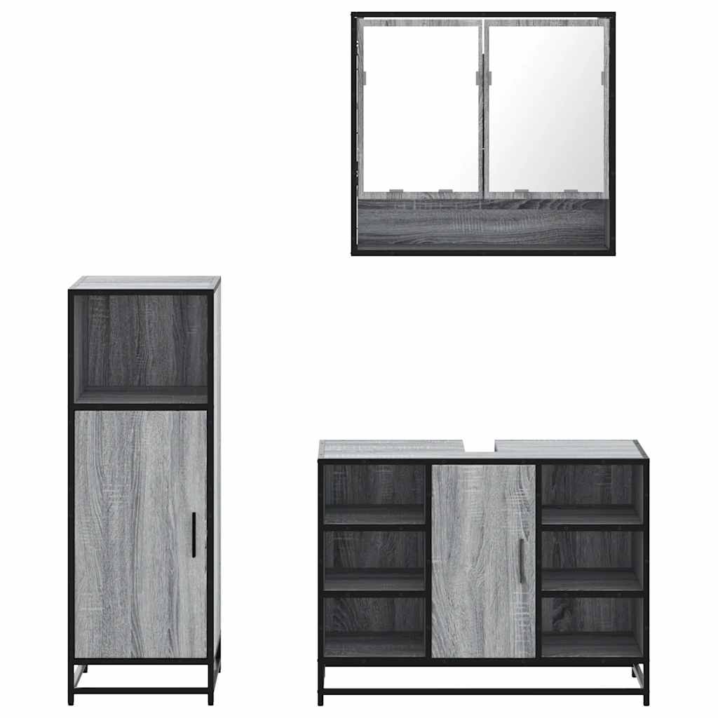 Ensemble de meubles de salle de bain 3 pcs Sonoma gris