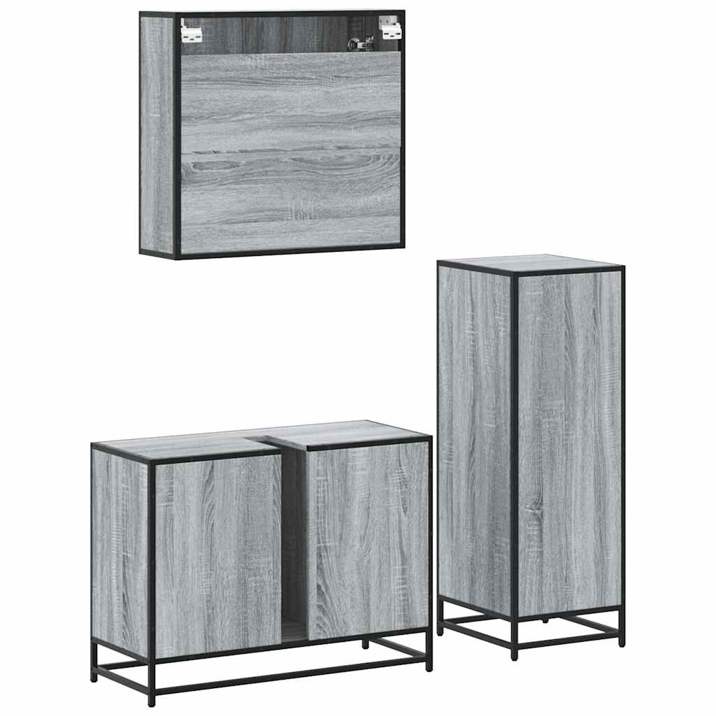 Ensemble de meubles de salle de bain 3 pcs Sonoma gris