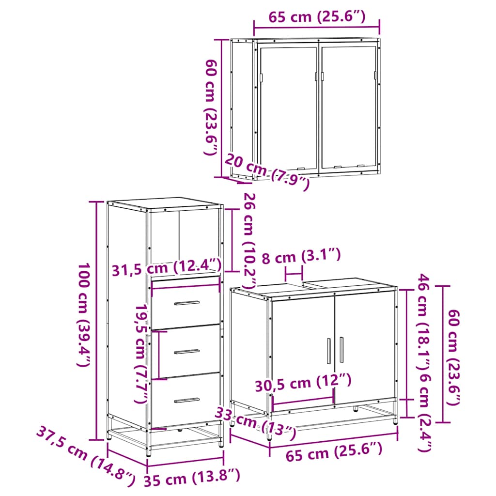 Ensemble de meubles de salle de bain 3 pcs chêne sonoma