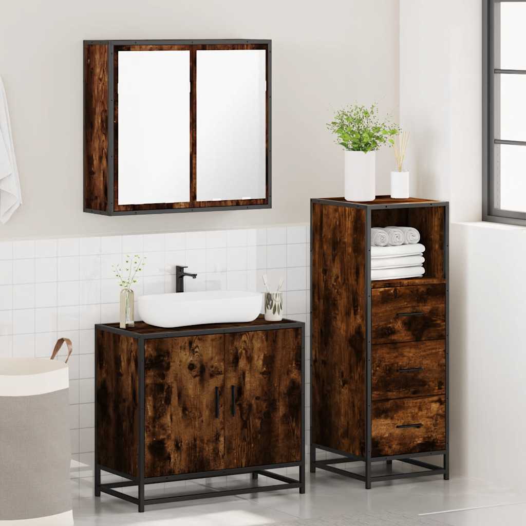 Ensemble de meubles de salle de bain 3 pcs Chêne fumé