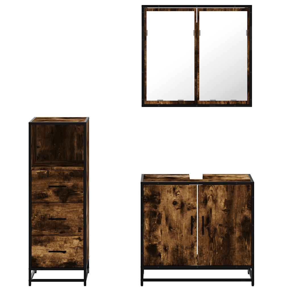 Ensemble de meubles de salle de bain 3 pcs Chêne fumé
