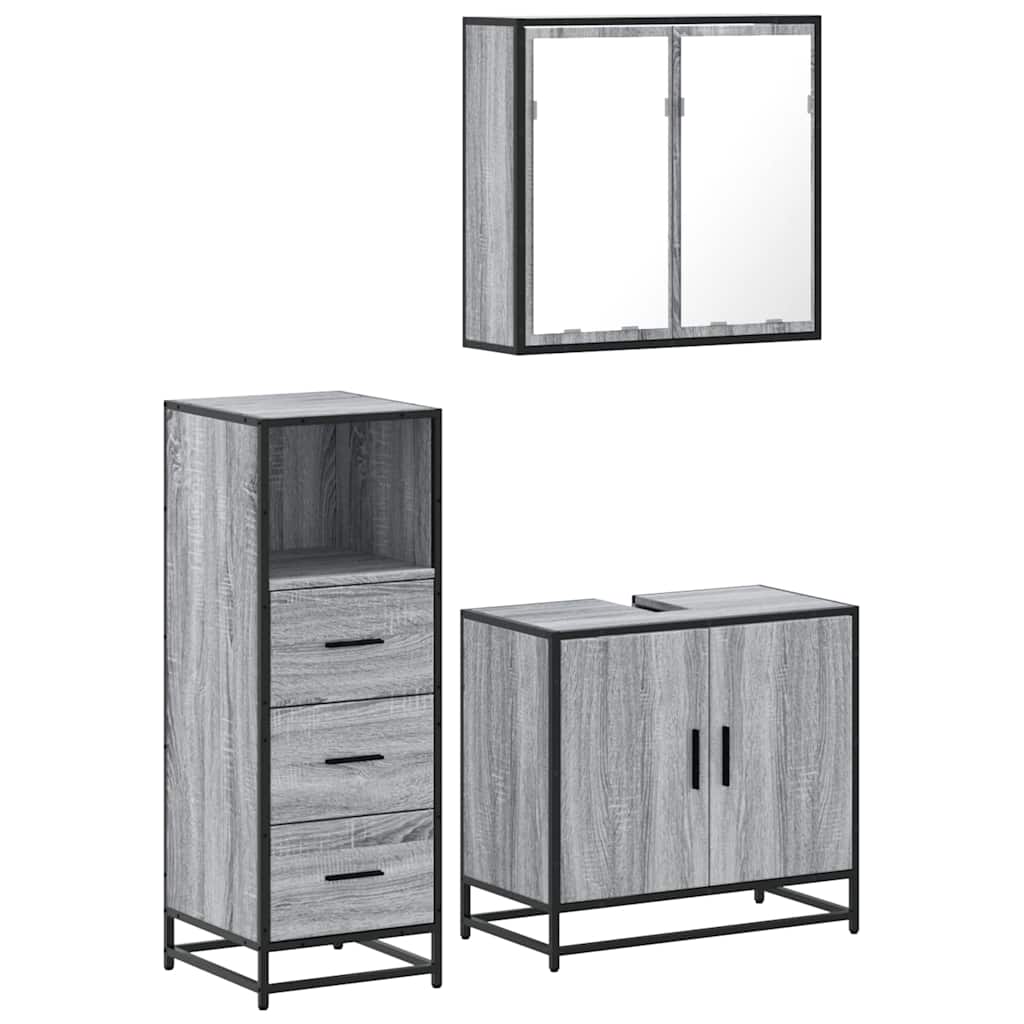Ensemble de meubles de salle de bain 3 pcs Sonoma gris