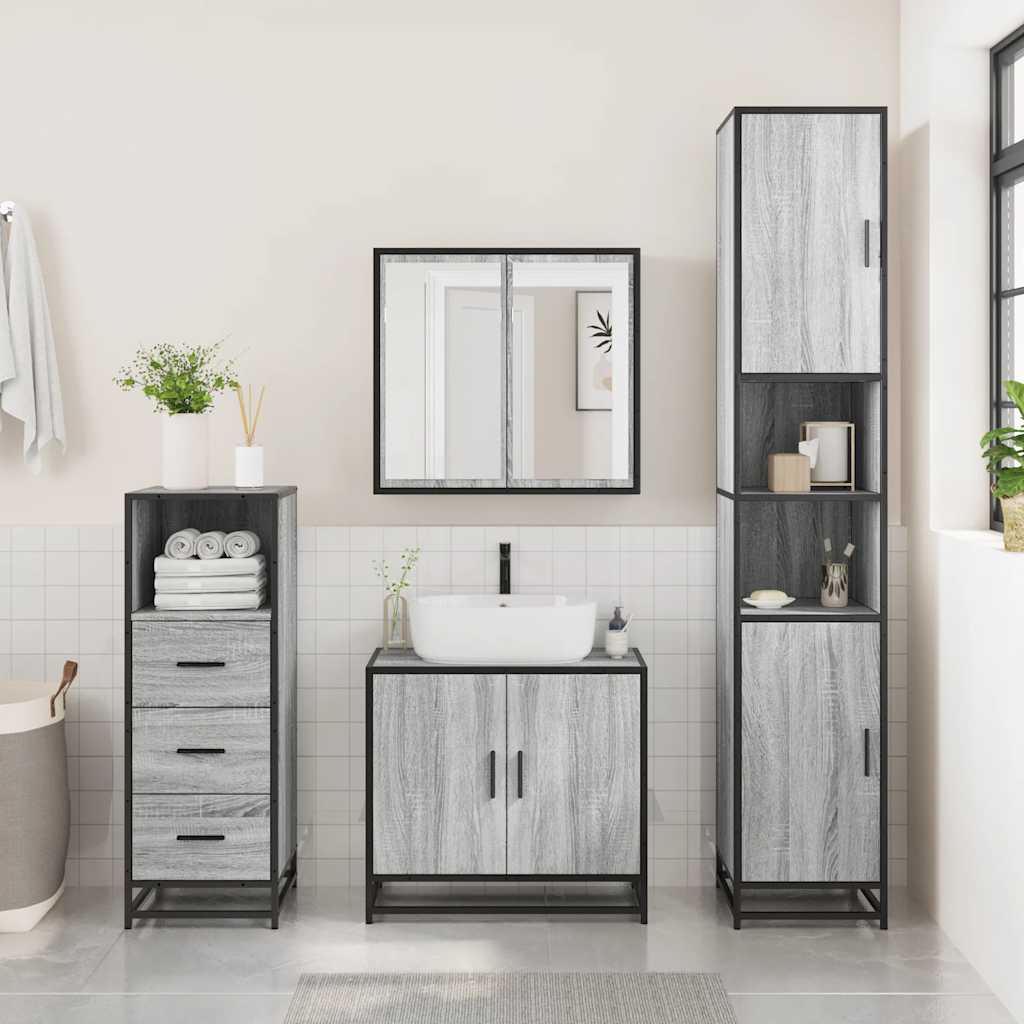 Ensemble de meubles de salle de bain 3 pcs Sonoma gris