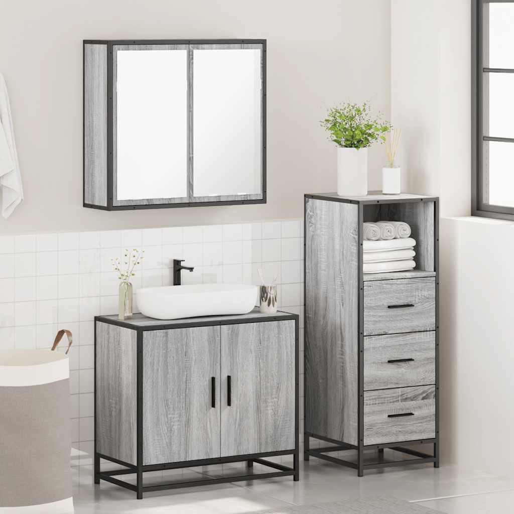 Ensemble de meubles de salle de bain 3 pcs Sonoma gris