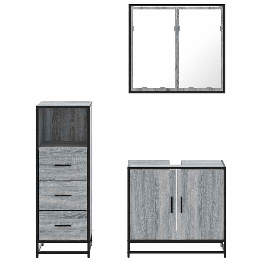 Ensemble de meubles de salle de bain 3 pcs Sonoma gris