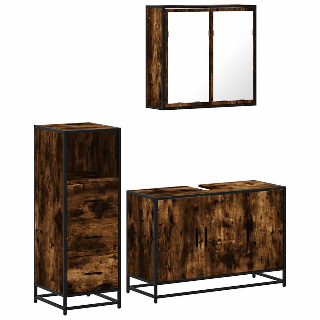 Ensemble de meubles de salle de bain 3 pcs Chêne fumé