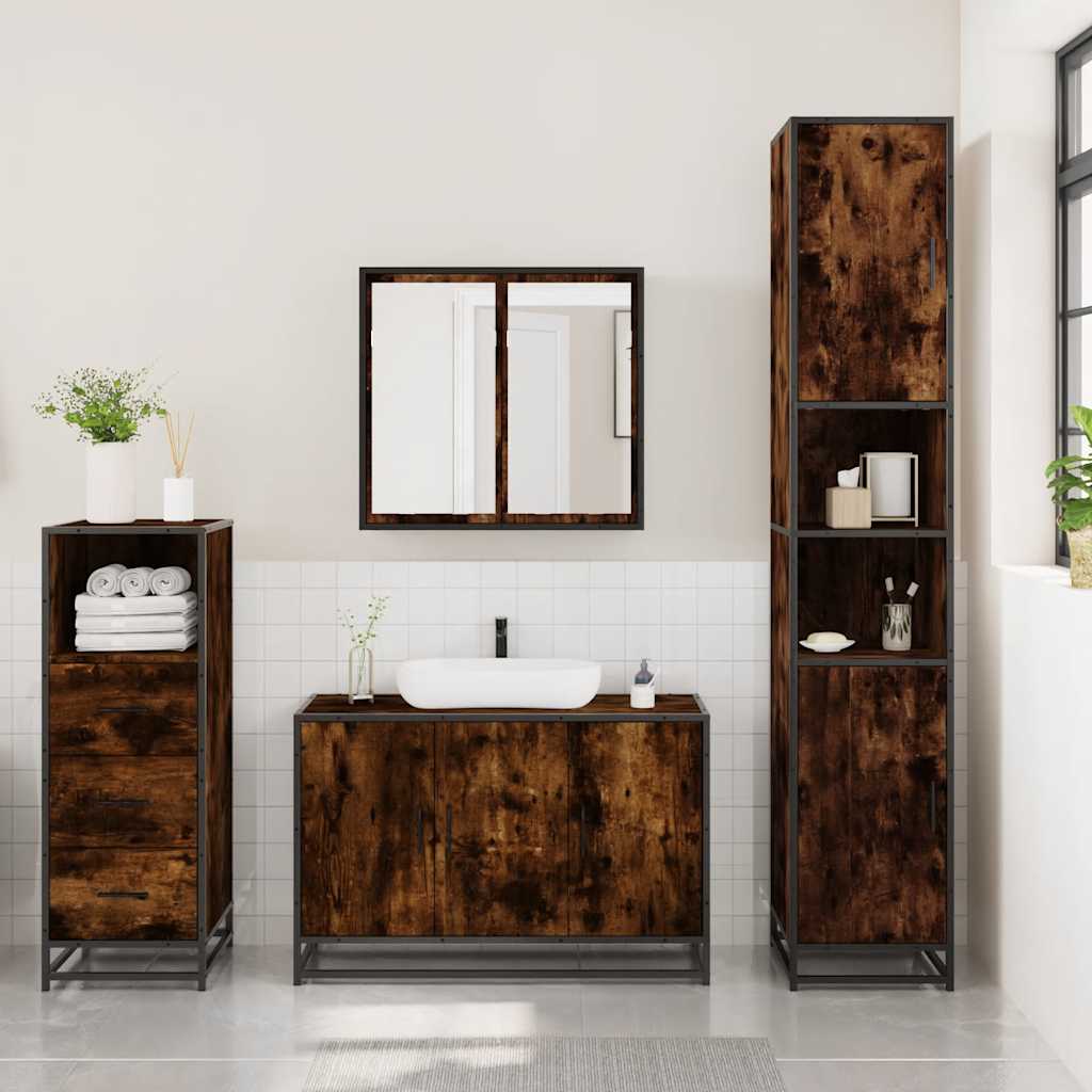 Ensemble de meubles de salle de bain 3 pcs Chêne fumé