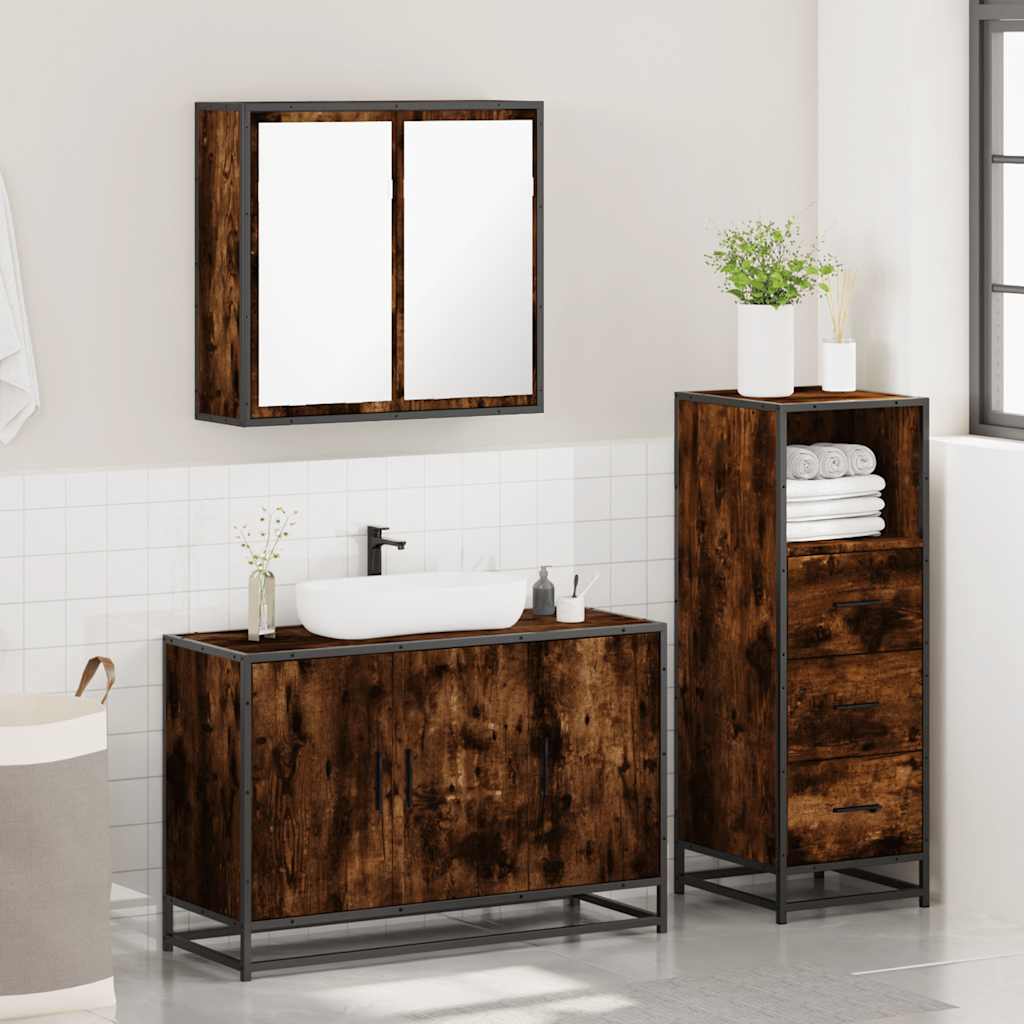 Ensemble de meubles de salle de bain 3 pcs Chêne fumé