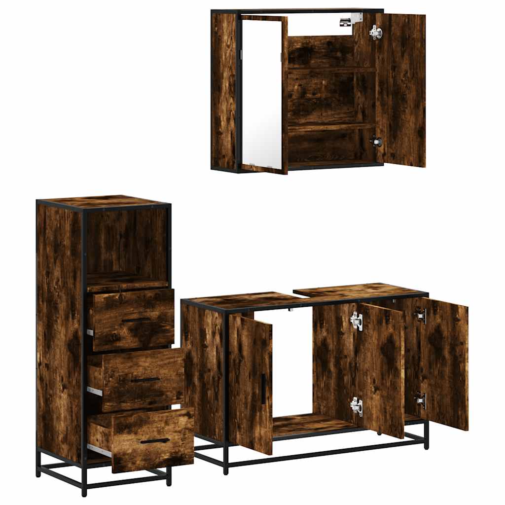 Ensemble de meubles de salle de bain 3 pcs Chêne fumé