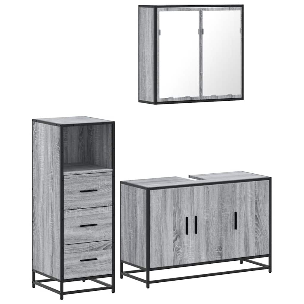 Ensemble de meubles de salle de bain 3 pcs Sonoma gris