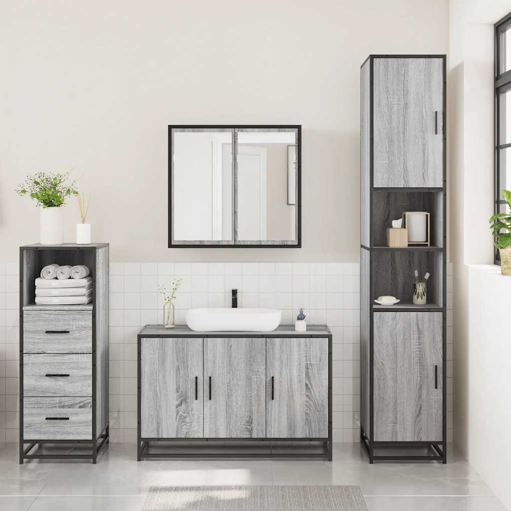 Ensemble de meubles de salle de bain 3 pcs Sonoma gris