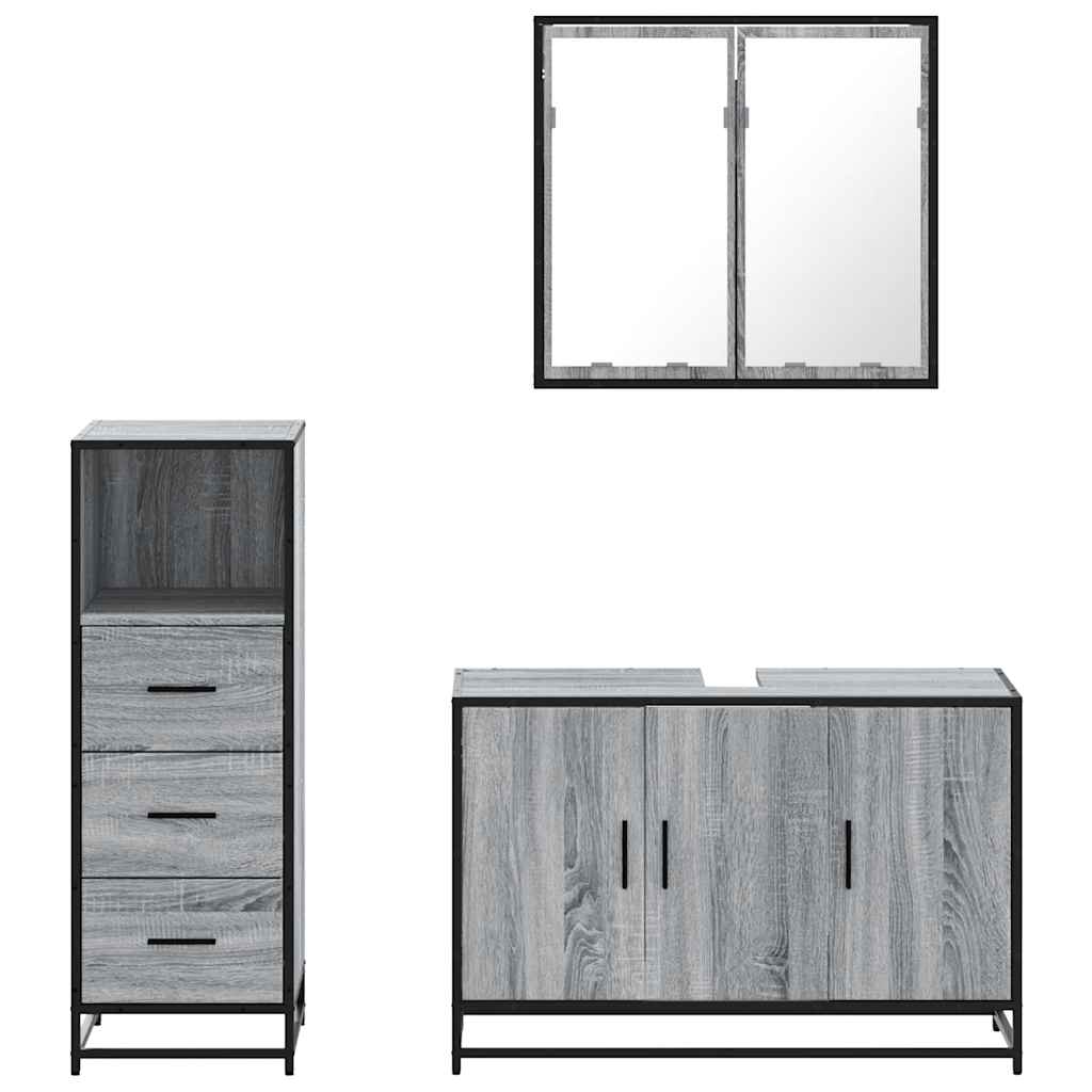 Ensemble de meubles de salle de bain 3 pcs Sonoma gris