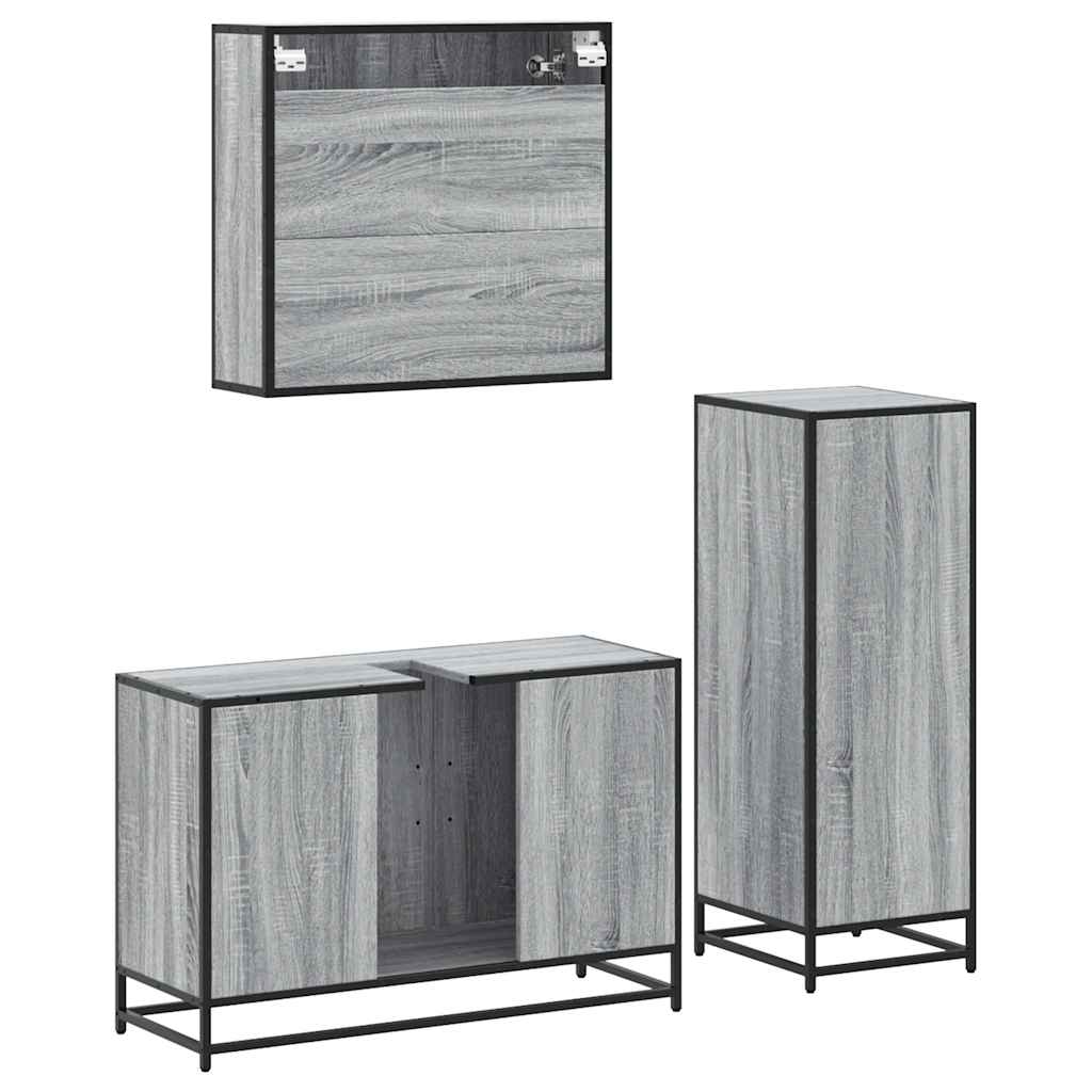 Ensemble de meubles de salle de bain 3 pcs Sonoma gris