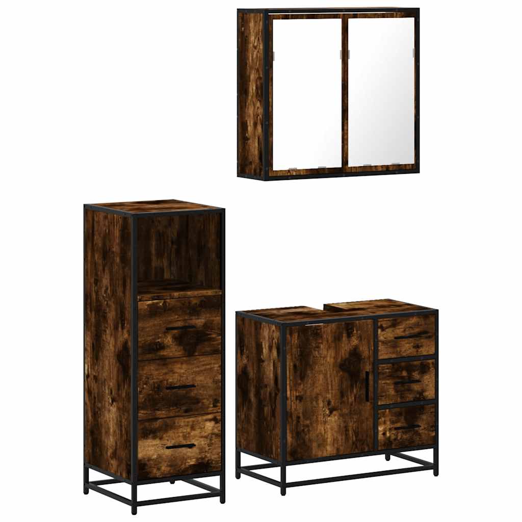 Ensemble de meubles de salle de bain 3 pcs Chêne fumé