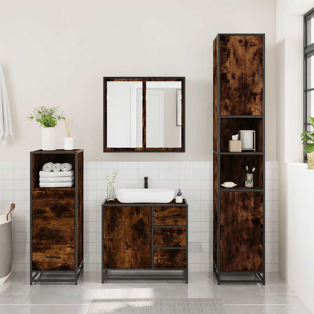 Ensemble de meubles de salle de bain 3 pcs Chêne fumé