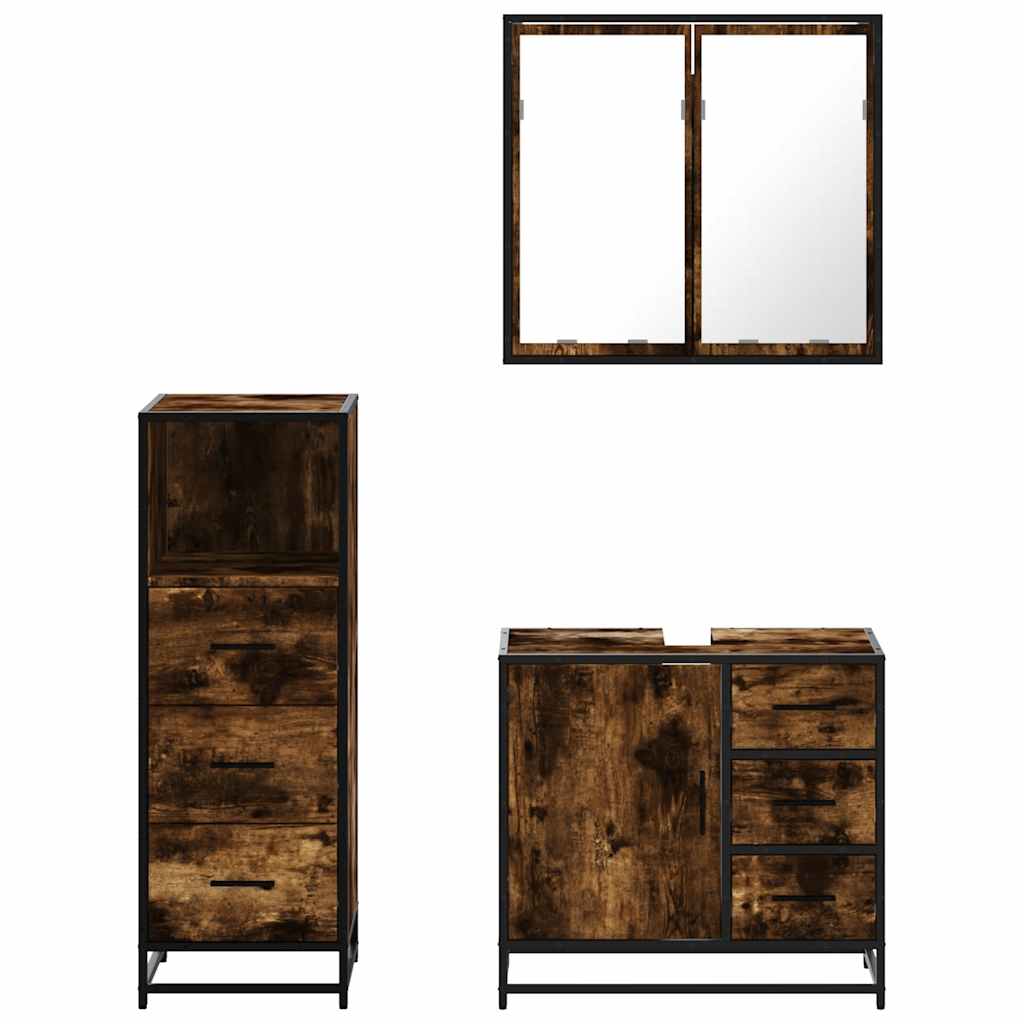 Ensemble de meubles de salle de bain 3 pcs Chêne fumé
