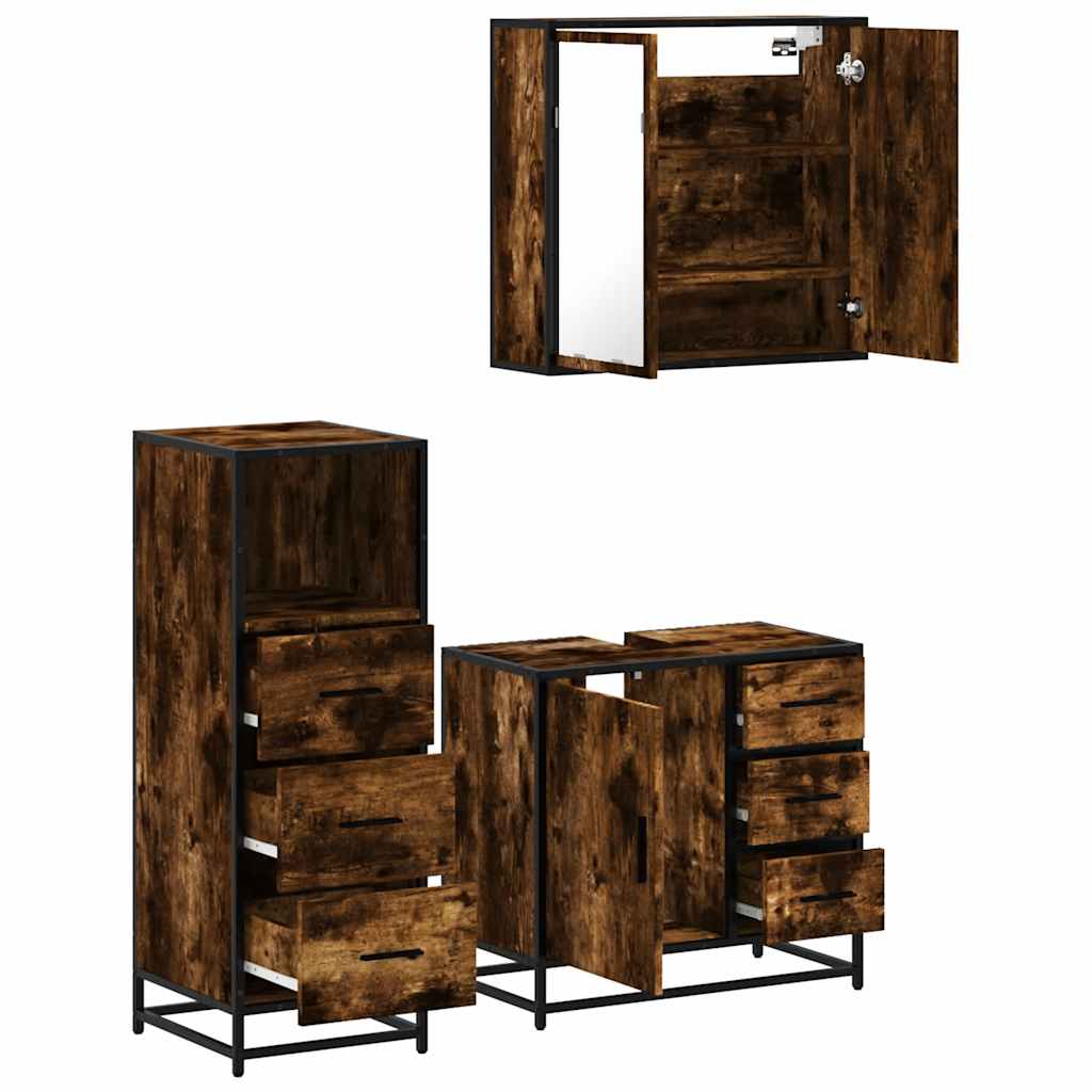 Ensemble de meubles de salle de bain 3 pcs Chêne fumé