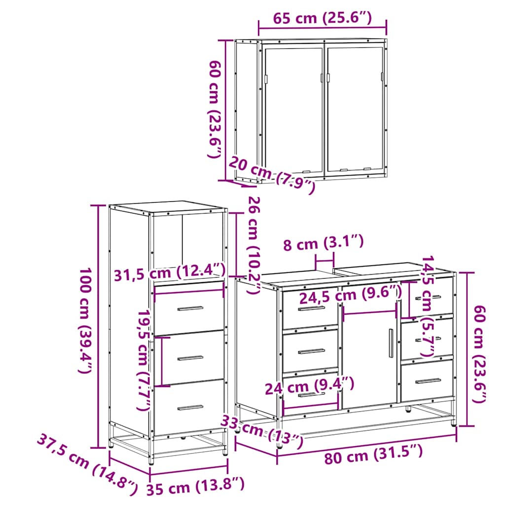 Ensemble de meubles de salle de bain 3 pcs chêne sonoma