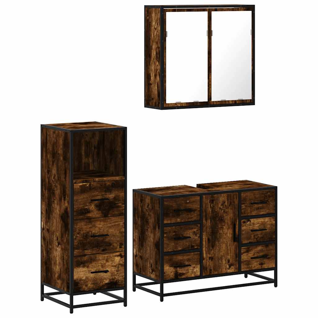 Ensemble de meubles de salle de bain 3 pcs Chêne fumé