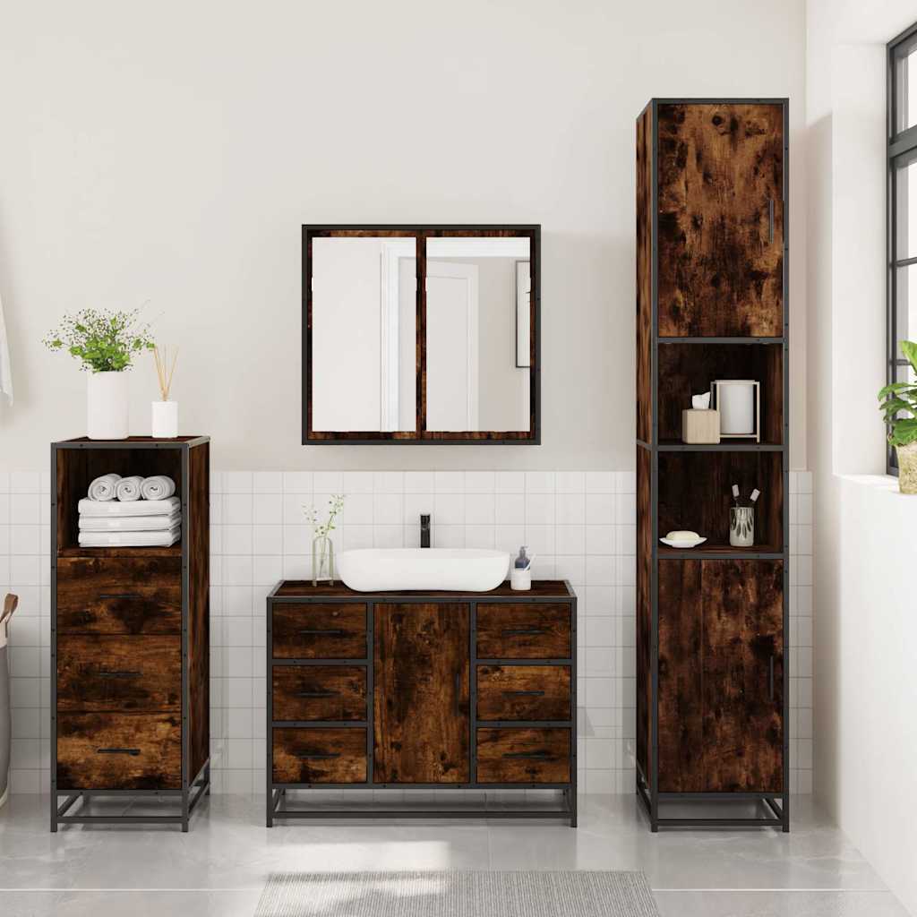 Ensemble de meubles de salle de bain 3 pcs Chêne fumé