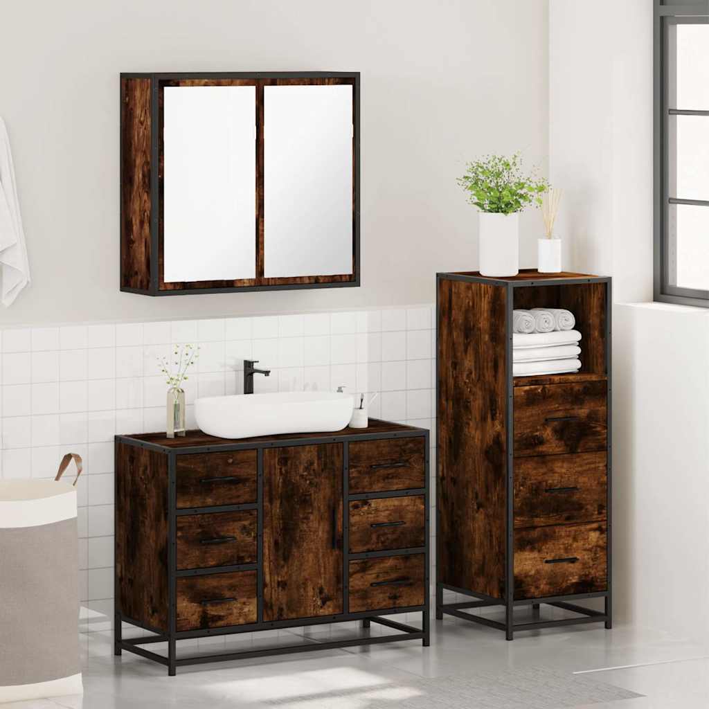 Ensemble de meubles de salle de bain 3 pcs Chêne fumé