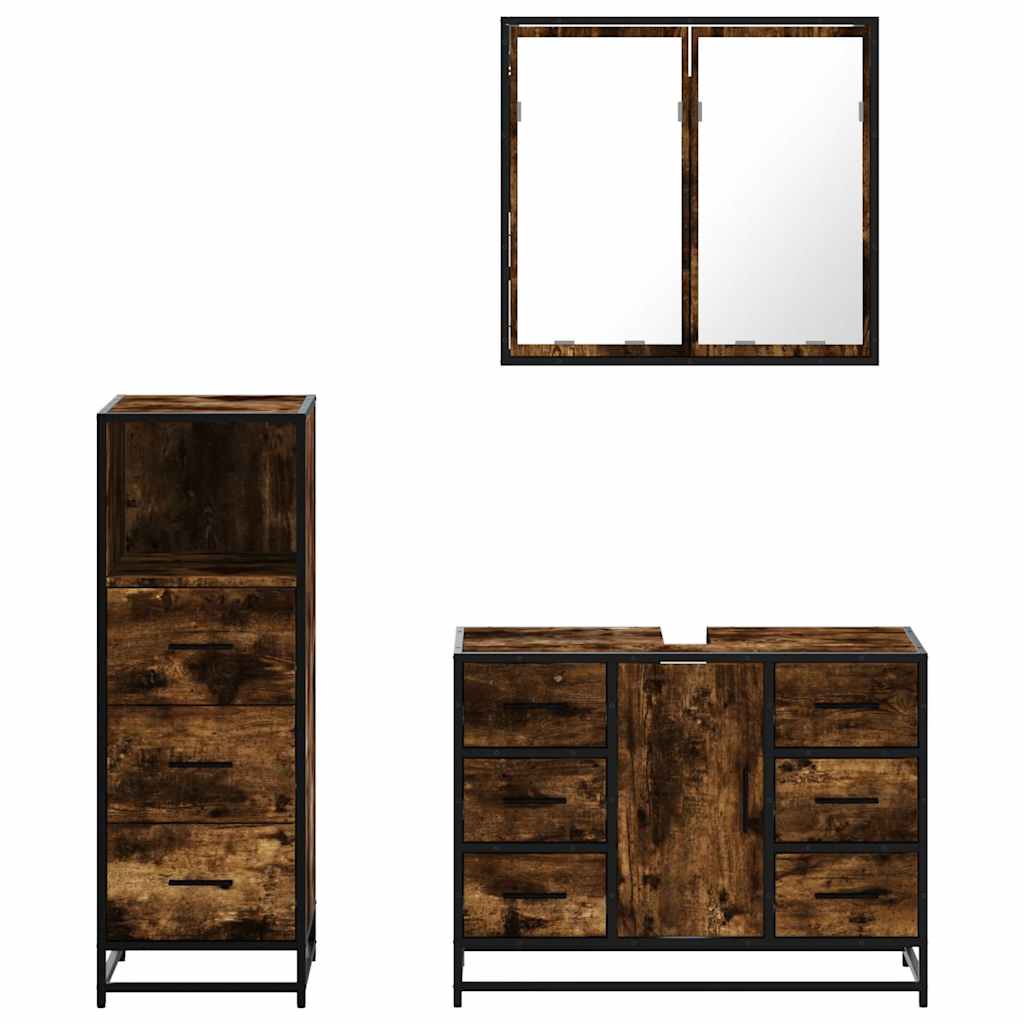 Ensemble de meubles de salle de bain 3 pcs Chêne fumé