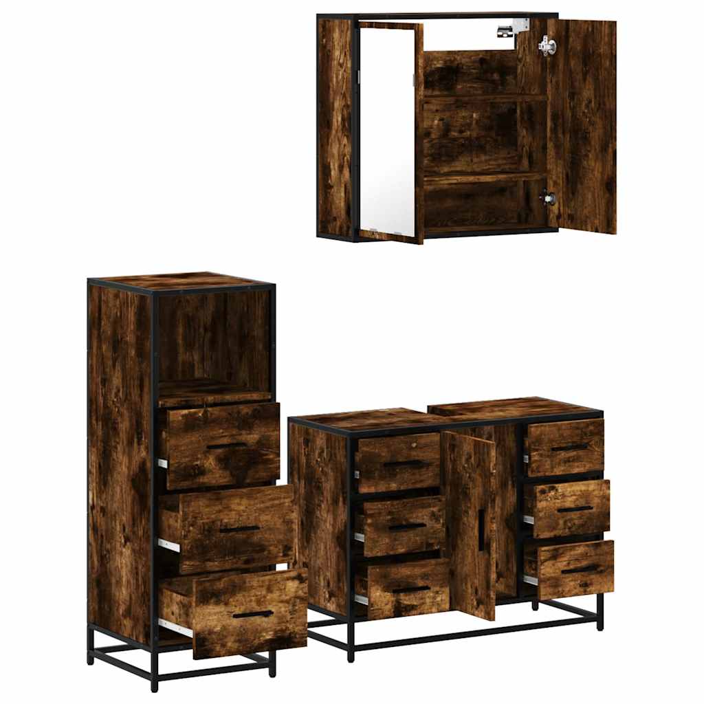 Ensemble de meubles de salle de bain 3 pcs Chêne fumé