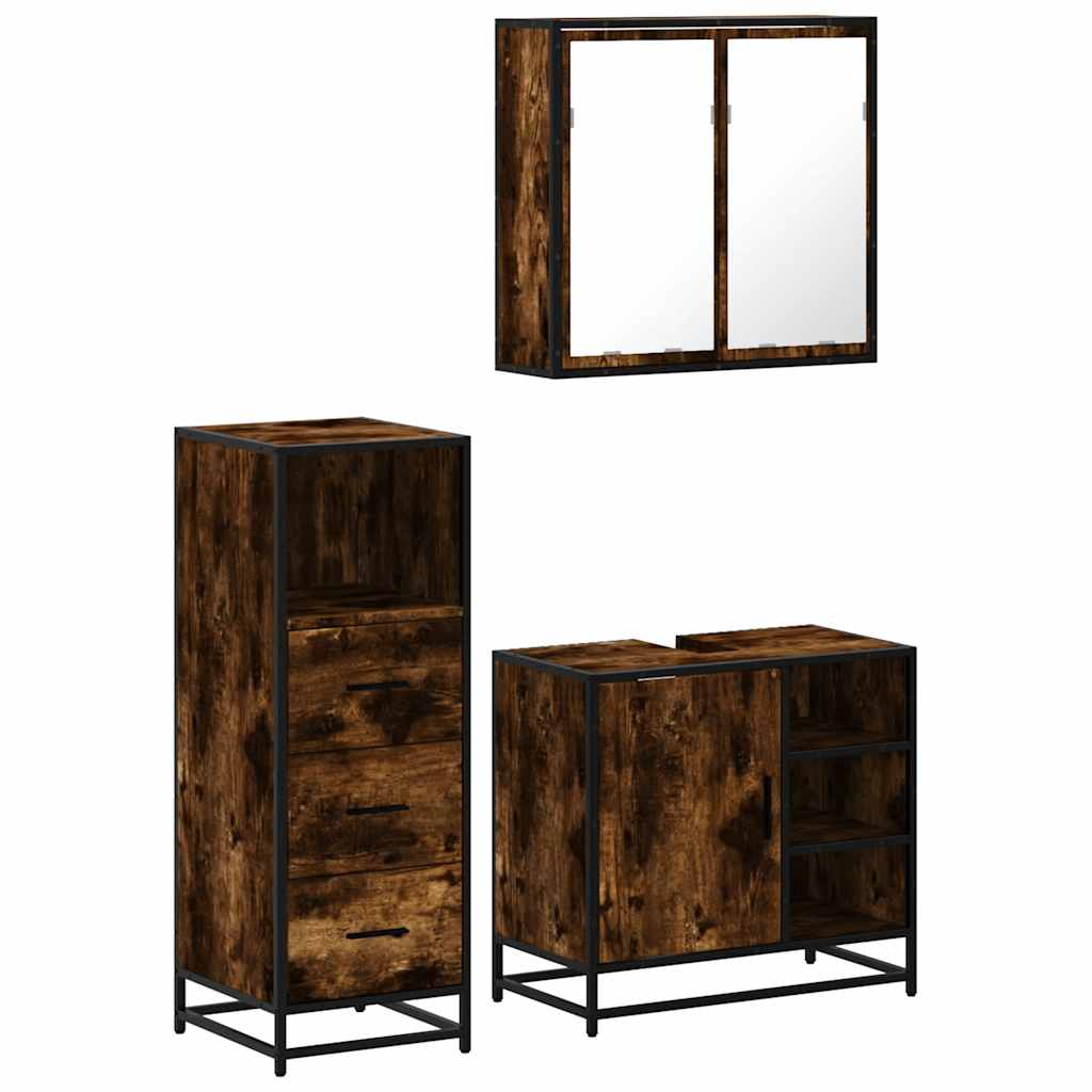 Ensemble de meubles de salle de bain 3 pcs Chêne fumé