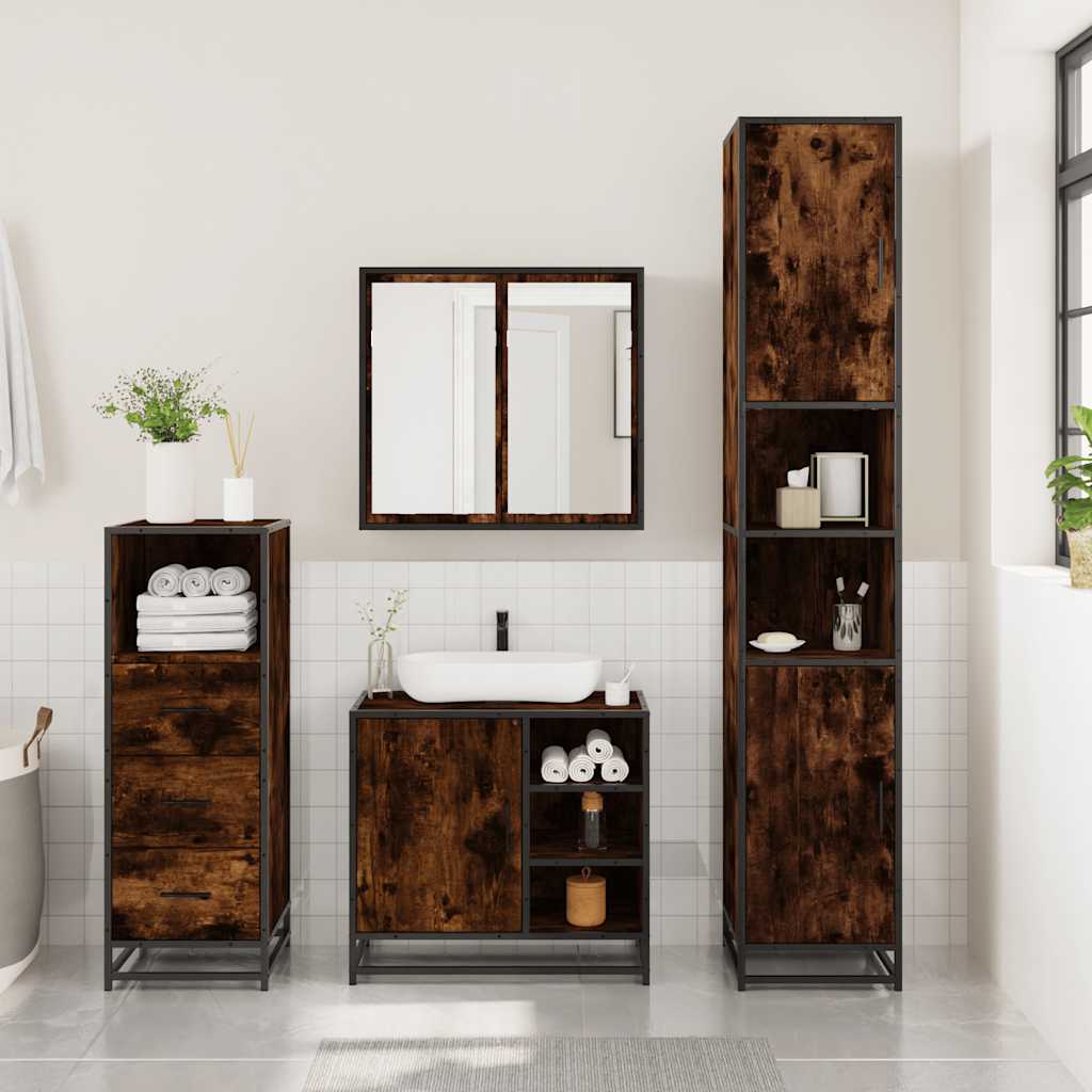 Ensemble de meubles de salle de bain 3 pcs Chêne fumé