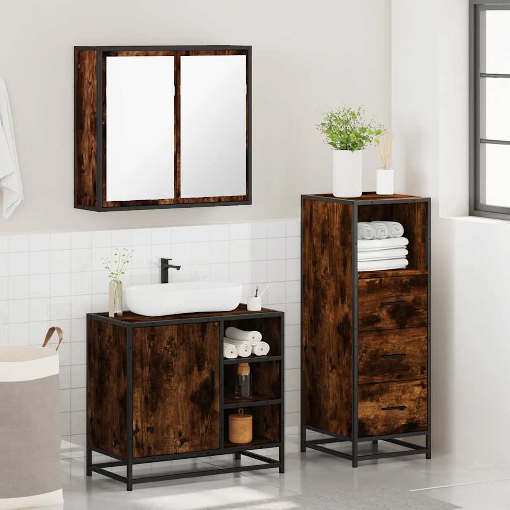 Ensemble de meubles de salle de bain 3 pcs Chêne fumé