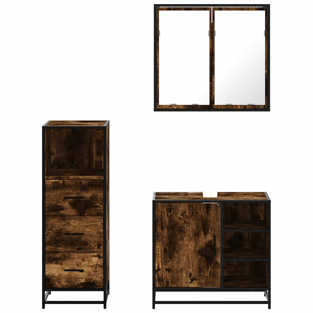 Ensemble de meubles de salle de bain 3 pcs Chêne fumé