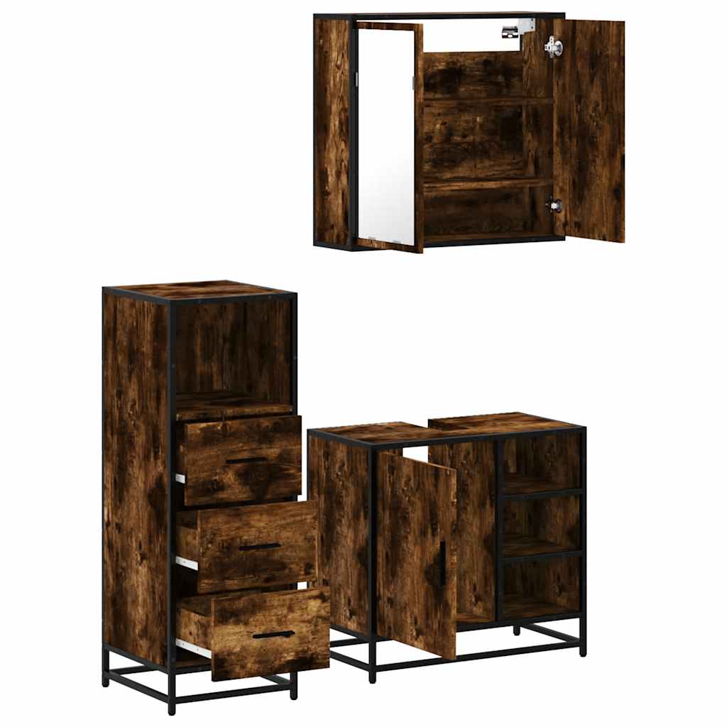 Ensemble de meubles de salle de bain 3 pcs Chêne fumé