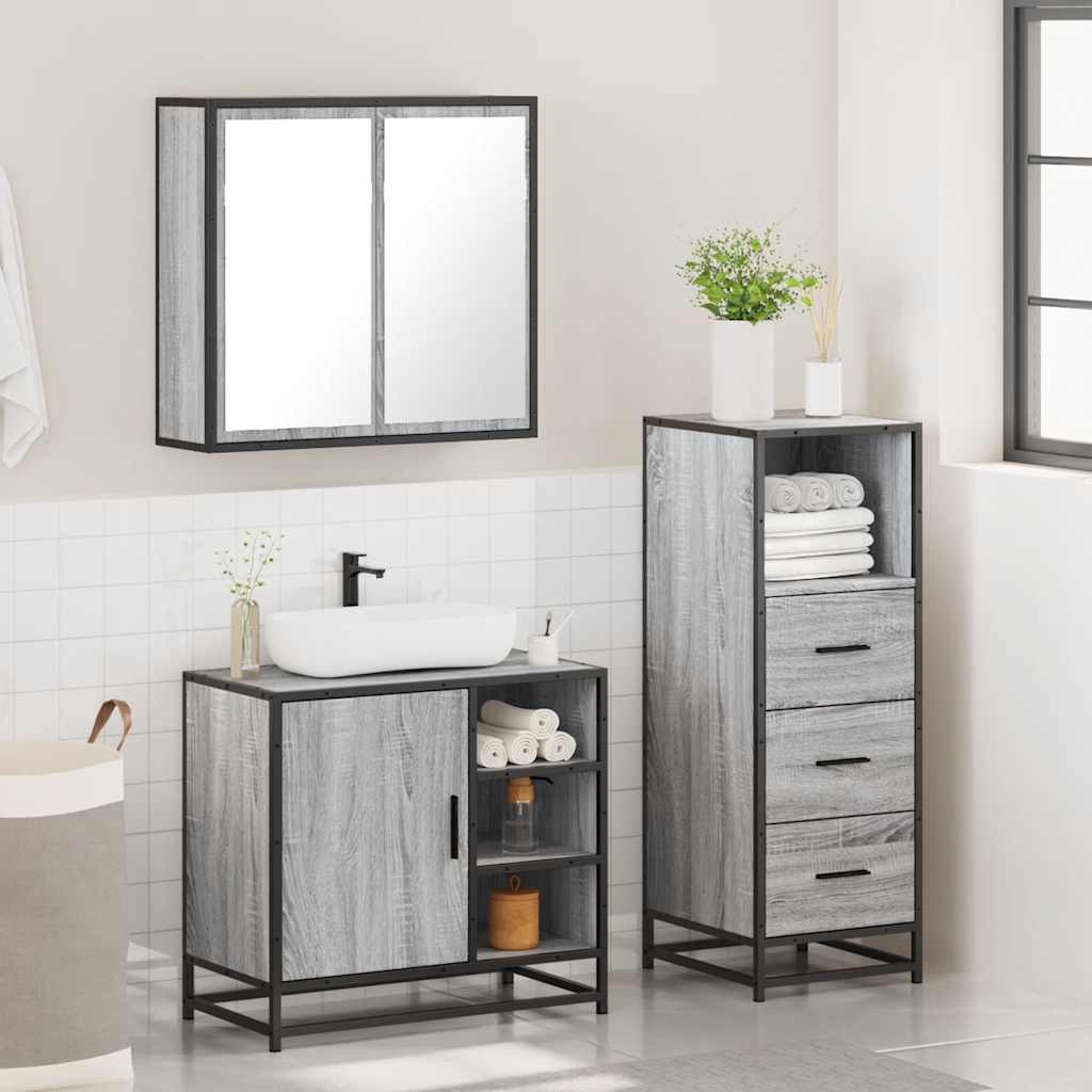 Ensemble de meubles de salle de bain 3 pcs Sonoma gris