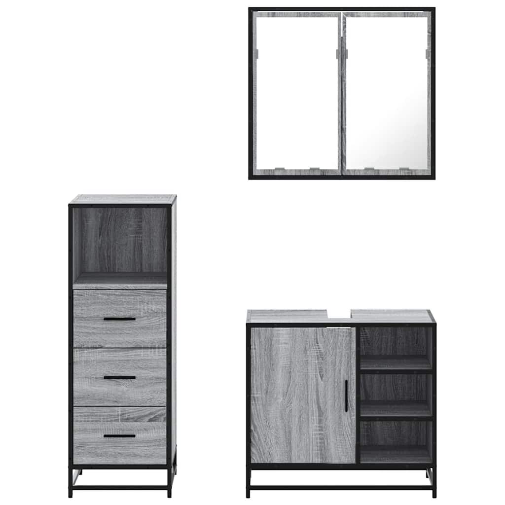 Ensemble de meubles de salle de bain 3 pcs Sonoma gris
