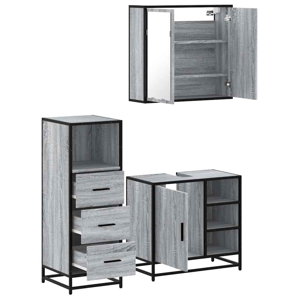 Ensemble de meubles de salle de bain 3 pcs Sonoma gris