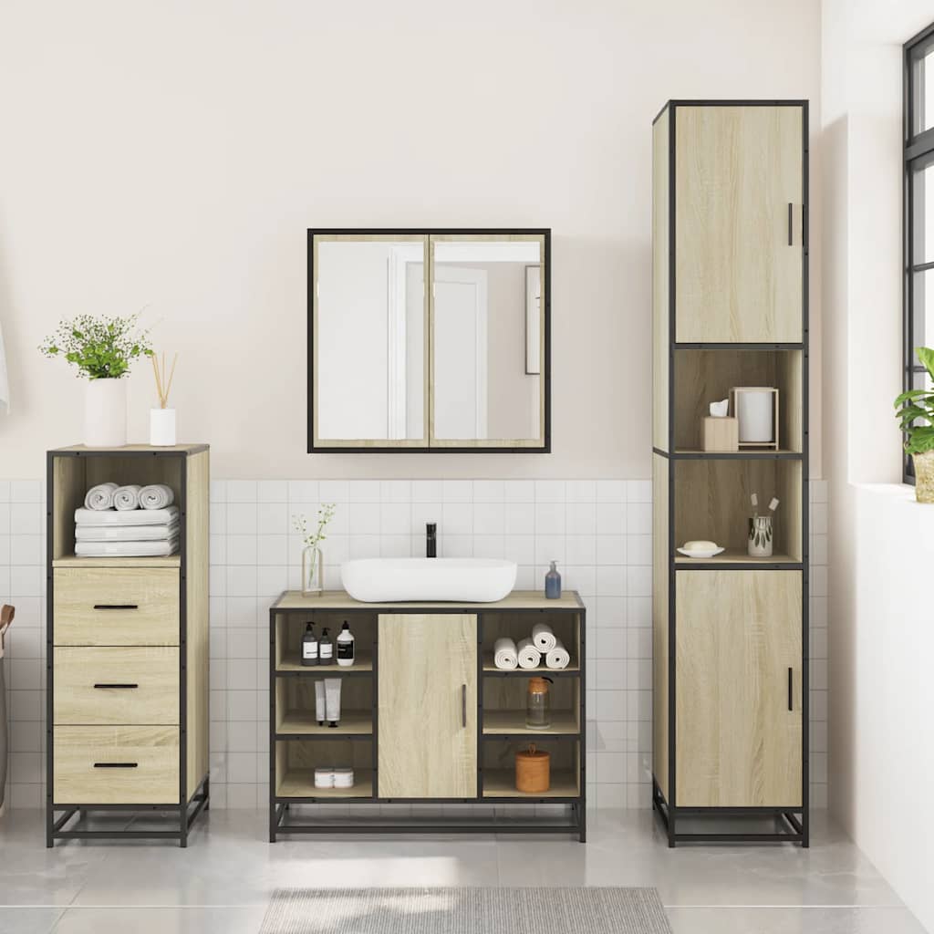 Ensemble de meubles de salle de bain 3 pcs chêne sonoma