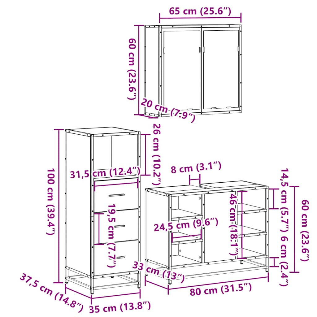 Ensemble de meubles de salle de bain 3 pcs chêne sonoma