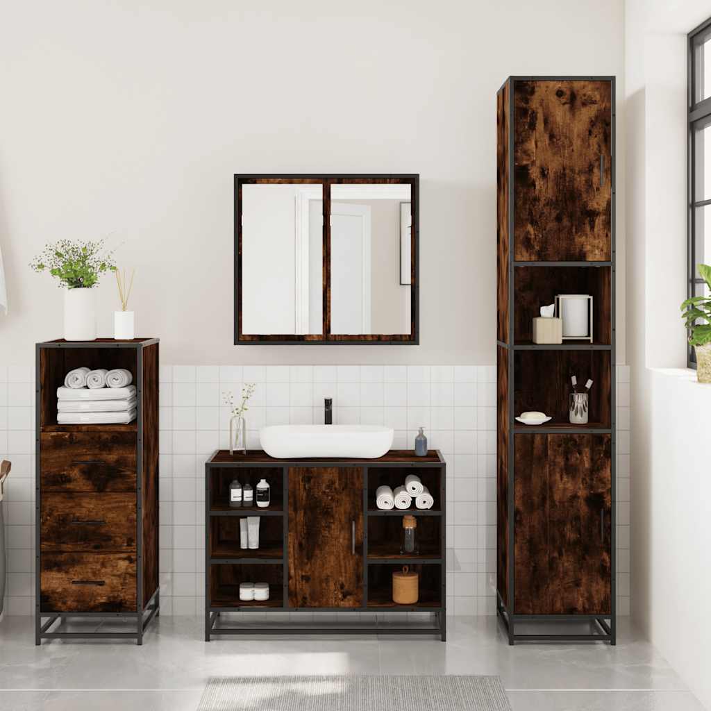 Ensemble de meubles de salle de bain 3 pcs Chêne fumé