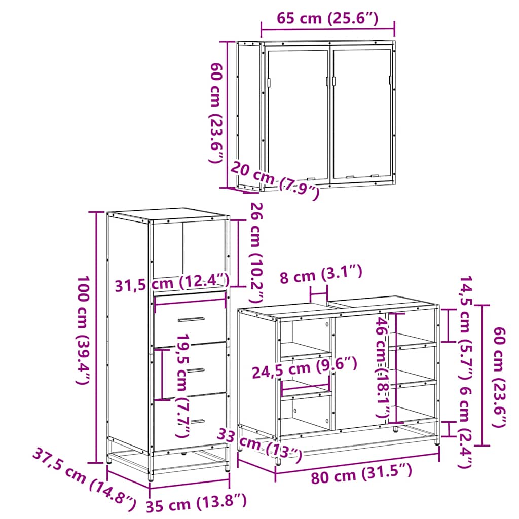 Ensemble de meubles de salle de bain 3 pcs Chêne fumé