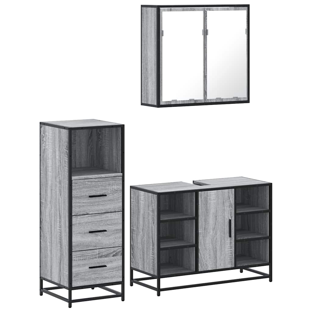 Ensemble de meubles de salle de bain 3 pcs Sonoma gris