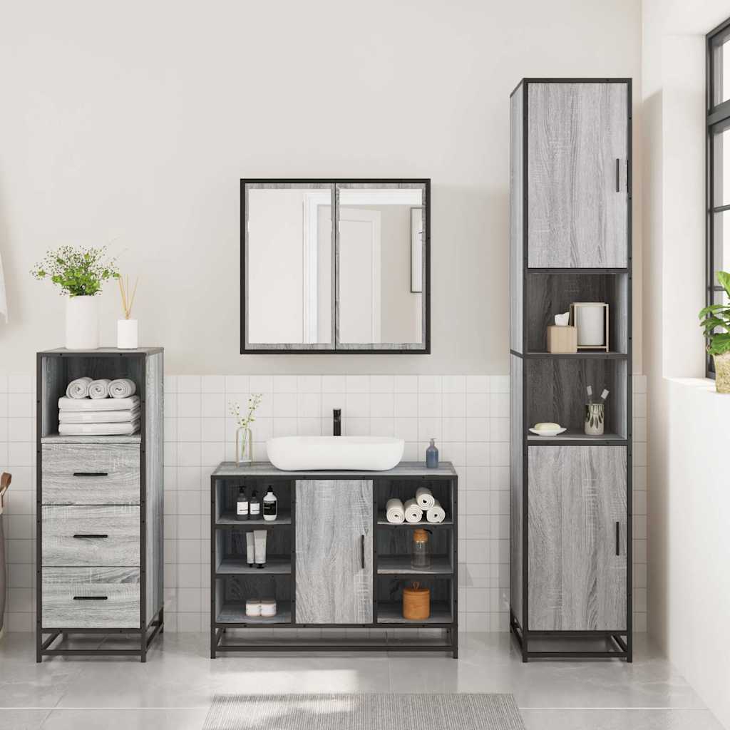 Ensemble de meubles de salle de bain 3 pcs Sonoma gris