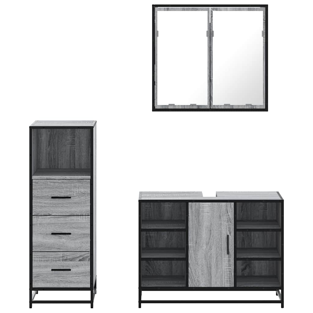 Ensemble de meubles de salle de bain 3 pcs Sonoma gris